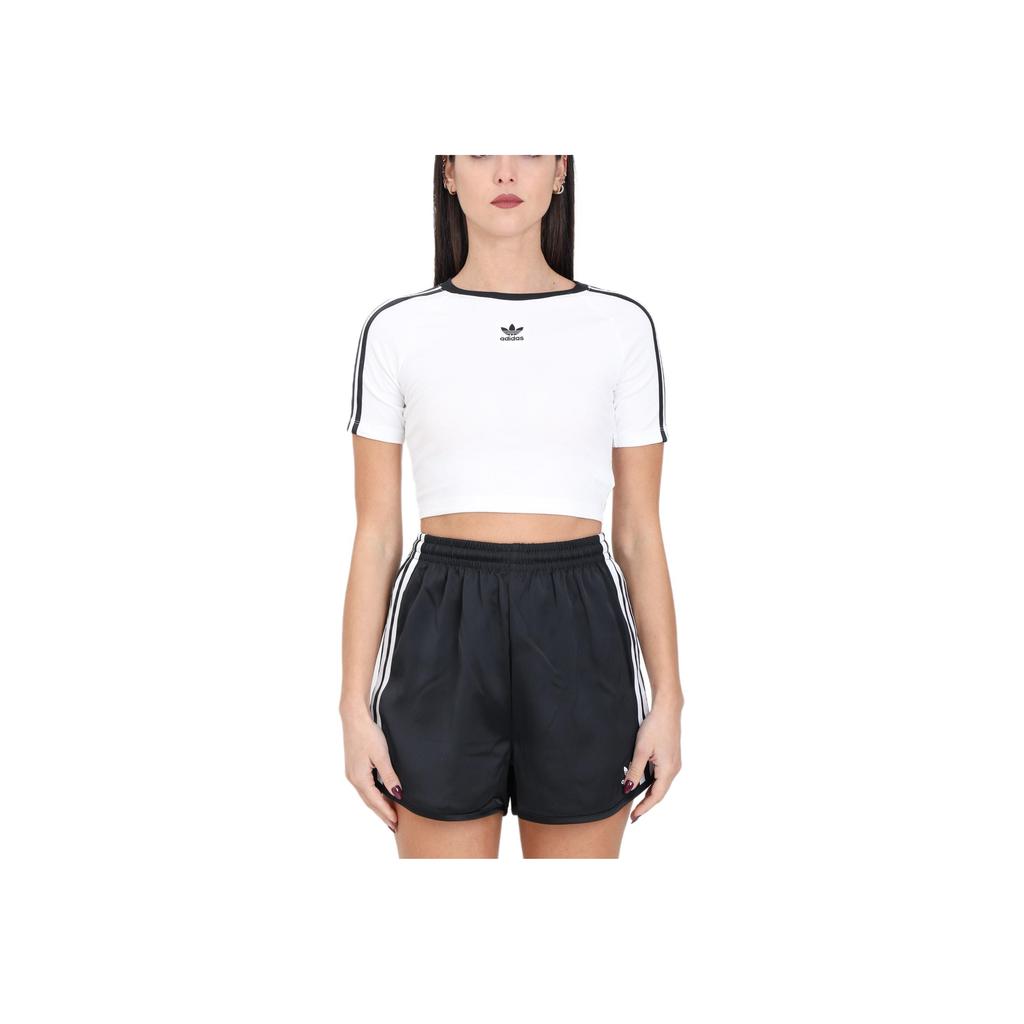 Adidas Originals Logo Print Contrast Three-Stripe Crop Short Sleeve T-Shirt Women Tops White IP0662