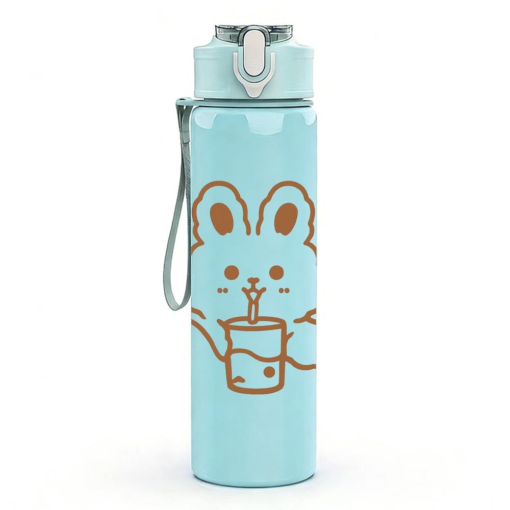 1PC Drinking Bunny Sketch 750ml Color Plastic Sports Water Bottle Leakproof Flip Straw Lid Suitable for Sports Office Home Use