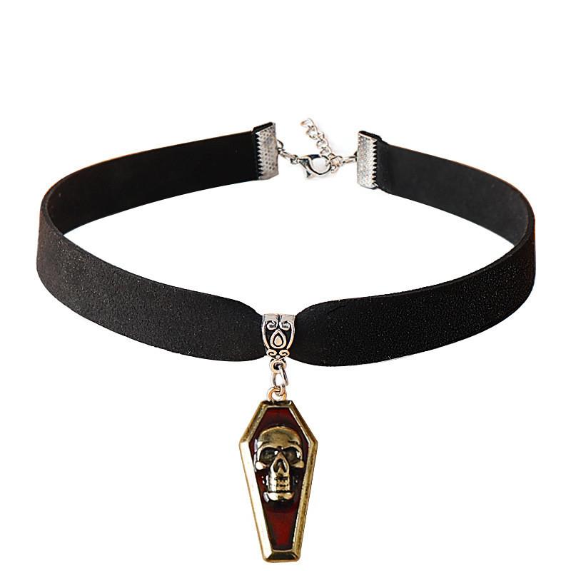 Punk Gothic Skull Cross Necklace With Bat Spider Alloy Pendant For Halloween