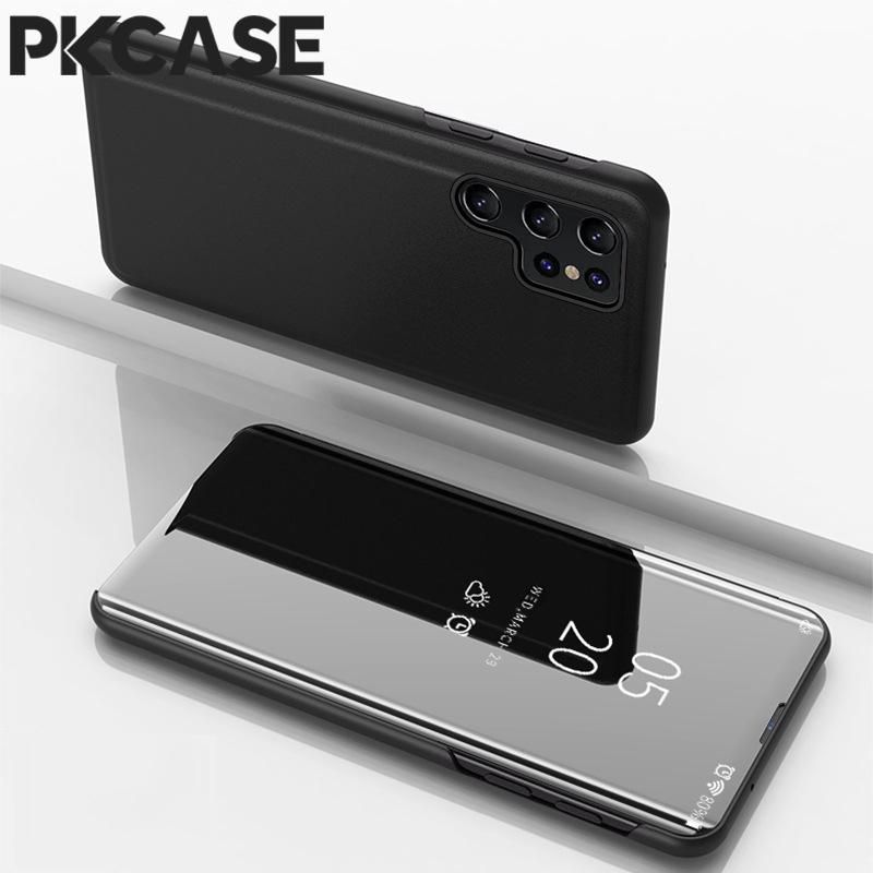 PKCASE Smart Mirror Klapphülle für Samsung A05 A05S A15 A35 A25 A33 A34 5G Note 20 Ultra Stoßfeste Leder-Ständer-Abdeckung