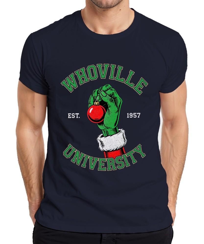 Whoville University Grinch Christmas Bauble Retro Unisexs Tshirt S