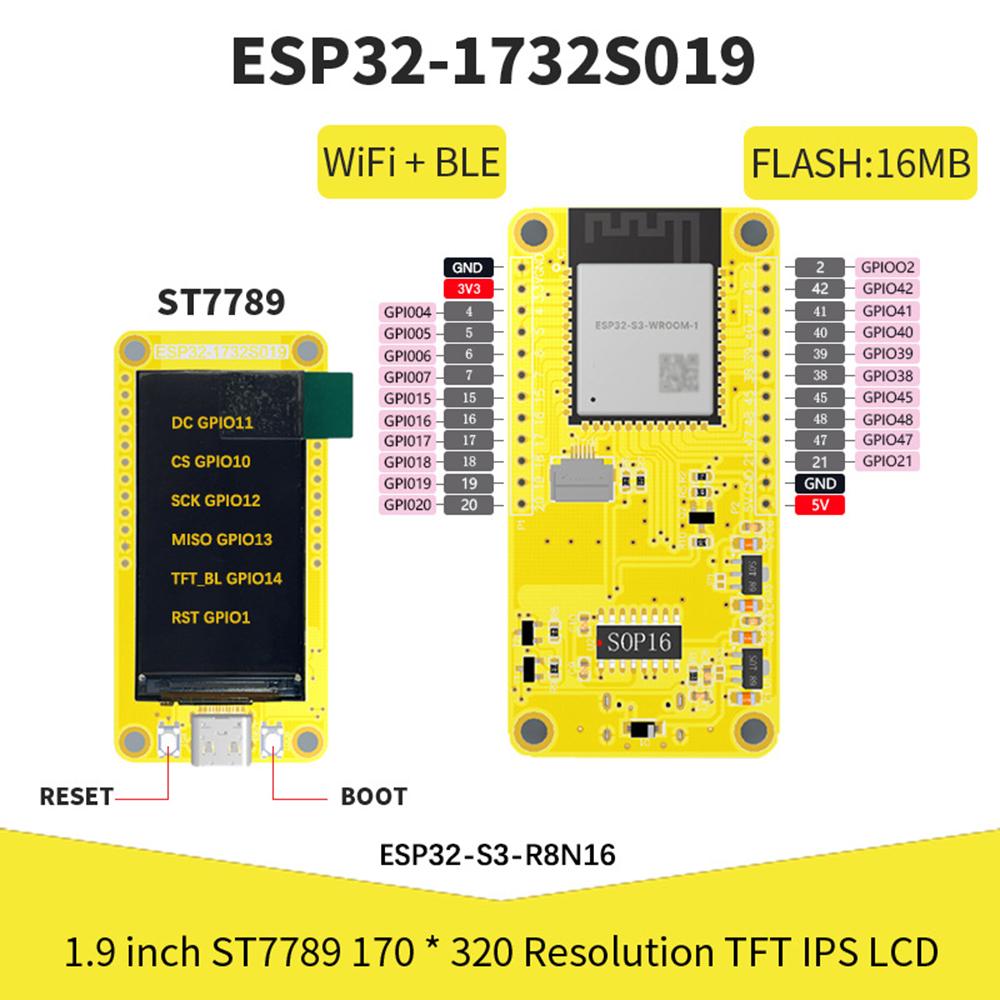 ESP32-S3 Development Board LCD TFT IPS Module WIFI+Bluetooth 8M PSRAM 16M Flash Type-C Interface ESP32 Development Board