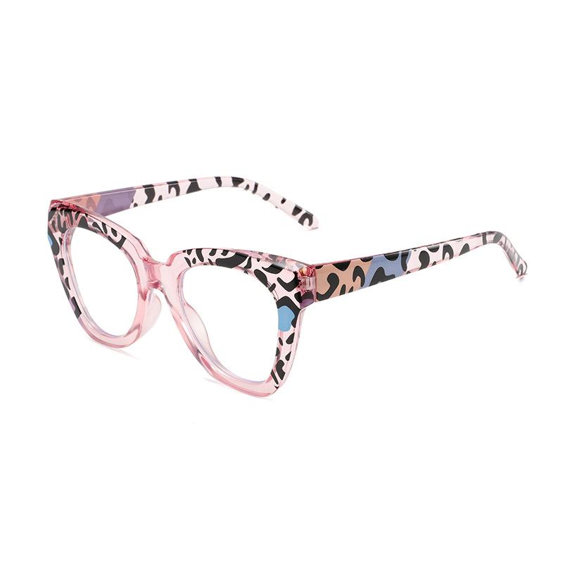 Candy Color Oversized Leopard Frame Square Optical Spectacles Blue Light Blocking Cat Eye Transparent Lens Computer Glasses