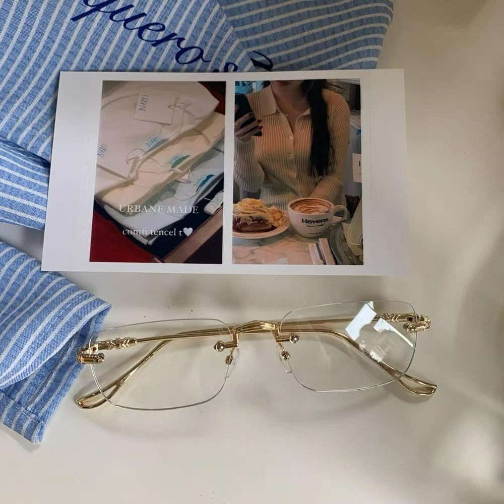 

1/2Pcs Vintage Square Rimless Eyeglasses Transparent Square Glasses for Women Men Blue Light Blocking Retro Silver Gold Eyewear