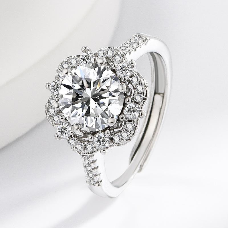 925 Sterling Silver Fashion Light Luxury Zircon Plum Blossom Shape Ring Stud Earrings Pendant Three-piece Birthday Gift