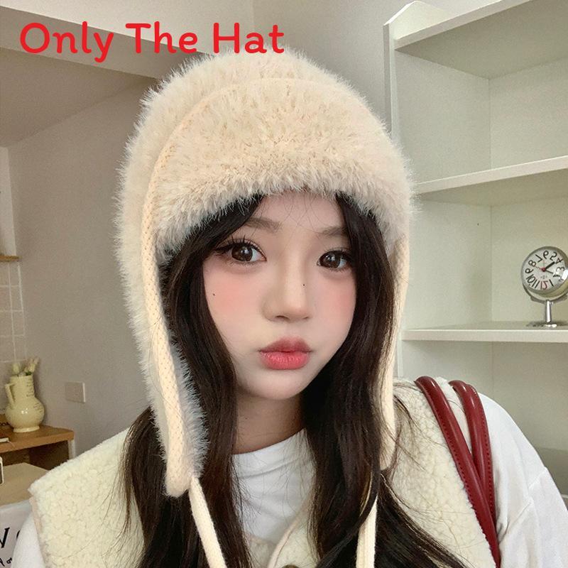 Knitted Winter Hat With Plush Ear Cover For Outdoor Cold Weather Fashion Style