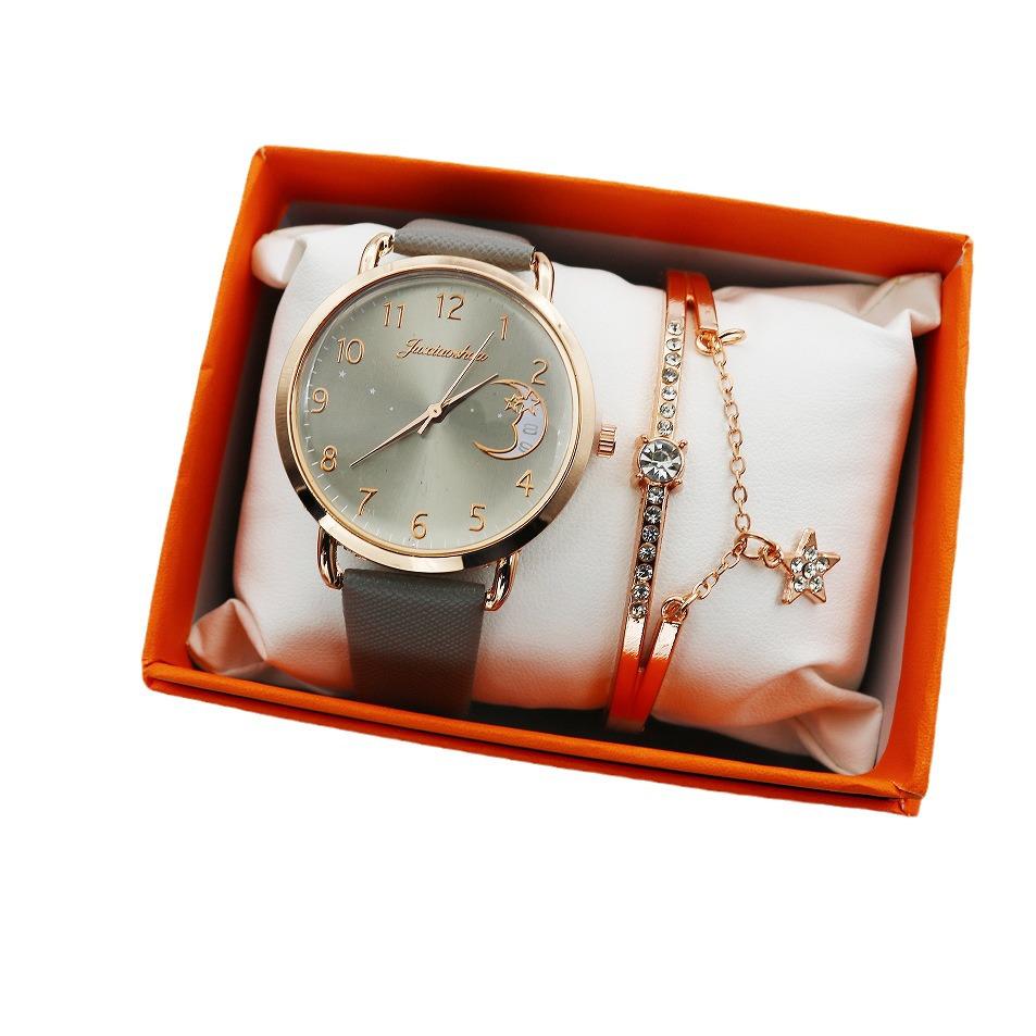 Moon Pattern Women's Bangle & Quartz Watch Set - 2pcs Fashion Combo