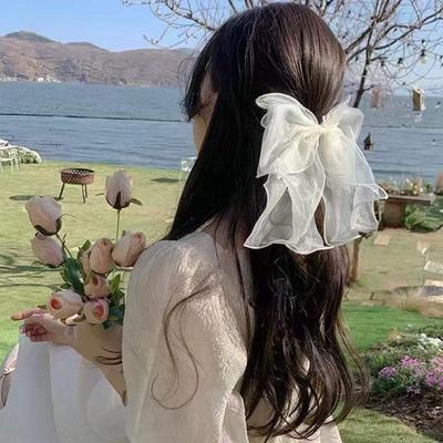 Modische Haarschleifen Haarspange Weiß Blau Schwarz Haarschleife Garn für Frauen Mädchen Haarschmuck Ästhetisch Seidig Satin Metallklemme