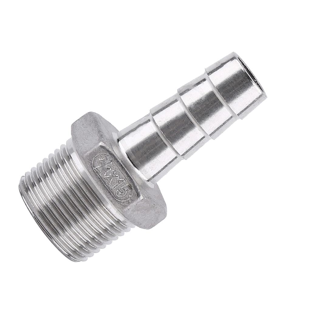 Stainless Steel Male Thread Pipe Fitting Barb Hose Tail Connector (34"x15mm)