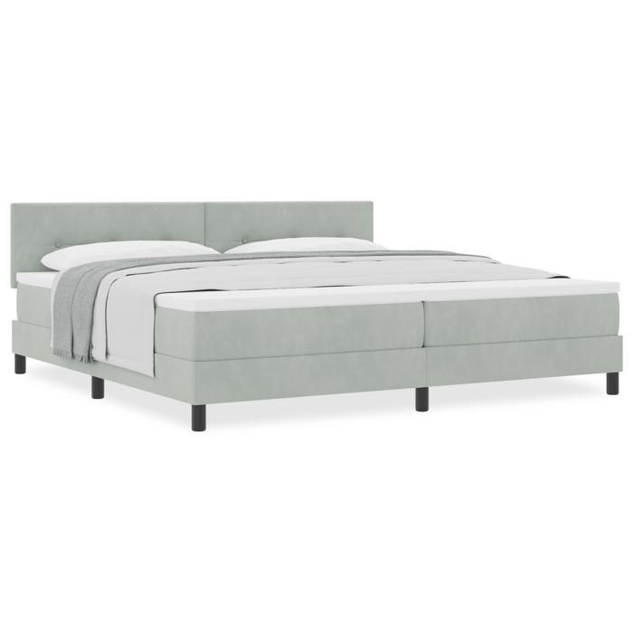 Lit à ressort vidaXL avec matelas Gris clair 200x200 cm Velours 3339194