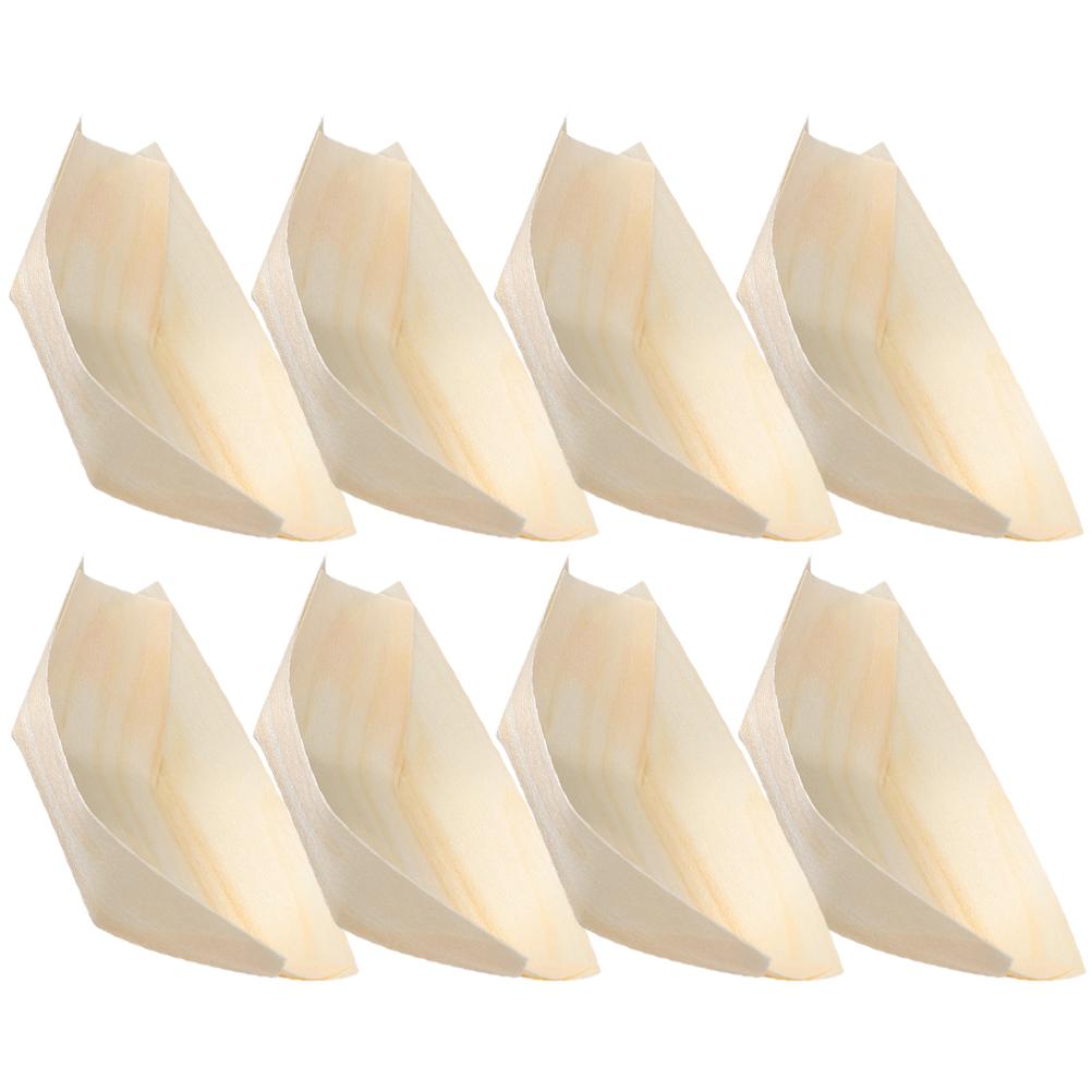 200 Pcs Disposable Wooden Boat Bamboo Bowls Sashimi Tray Charcuterie Cones Sushi Plates Serving Boats