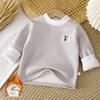 Kids' Velvet-Lined Round Neck Warm Top for Autumn & Winter