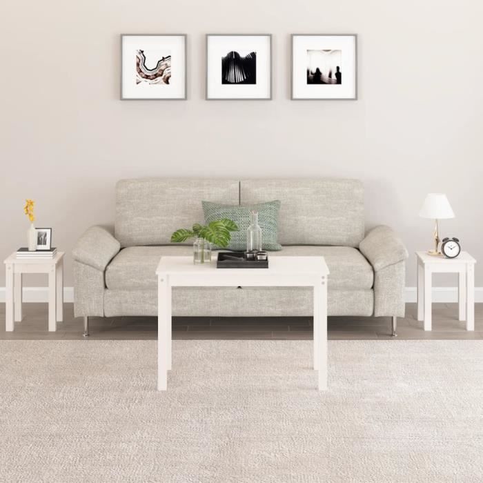 VidaXL Tables gigognes 3 pcs Blanc Bois de pin massif 824979