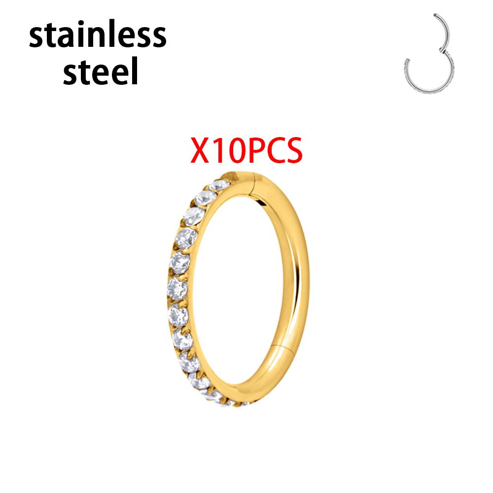 1/10PCS Stainless Steel Nose Ring Septum Clicker Hoop Earrings For Women Piercing Body Jewelry Lip Ring Zircon Hinged Segment