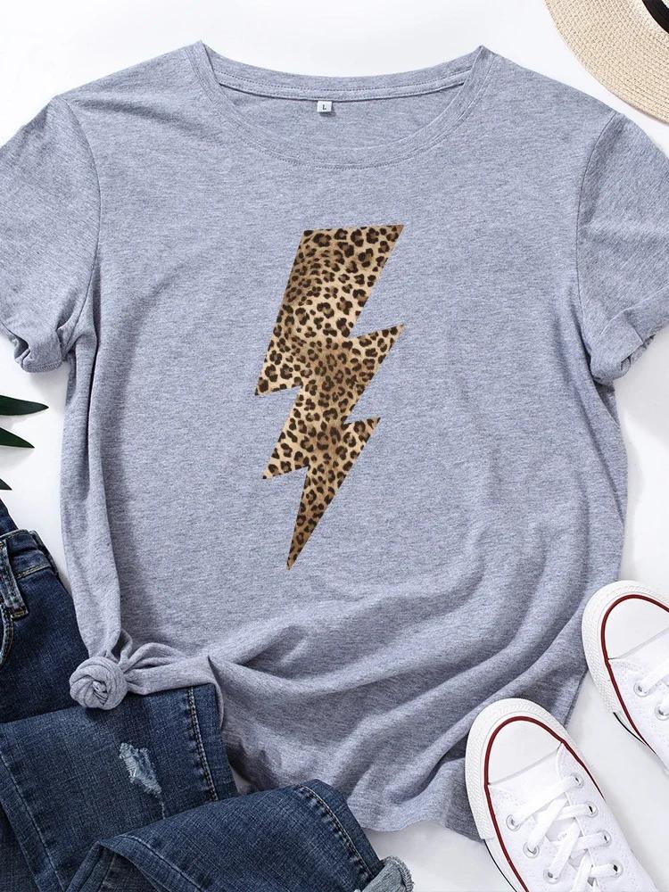 Leopard Lightning Print T Shirt Women Short Sleeve O Neck Loose Tshirt Summer Women Tee Shirt Tops Camisetas Mujer