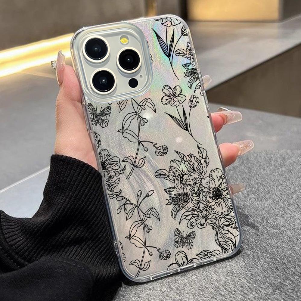 Mobile Phone Case Apple 17pro Line Flower Iphone12 Feather Yarn Case 16pm Hard Case Creative 13pro Female