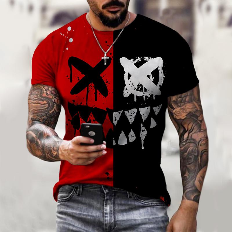 Summer Round Neck 3D Cartoon Monster Graphic Print Top Fashionable Casual Hip Hop Short Sleeved Men's T-shirts