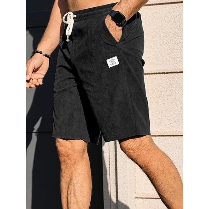 Mens Casual Drawstring Waist Solid Color Shorts S