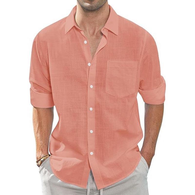 Camicia Casual da Uomo a Maniche Lunghe, Monocolore, Bottoni, Puro Cotone
