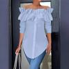Camicette e camicie monospalla a maniche lunghe con stampa tinta unita, casual, primavera-autunno, da donna