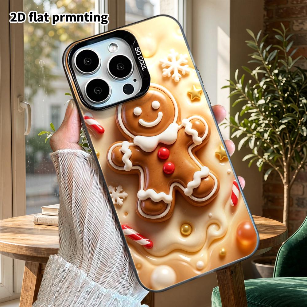 Phone case: 2D flat design, suitable for iPhone 18 17 16 15 14 13 Pro protective case, gingerbread man, perfect Christmas and Halloween holiday gift