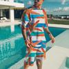 Men's Hawaiian Full Print Suit Casual T-shirt Beach Pants Suit Daily Stylish Men Short-sleeve Top New Mens Tees Short Two Set