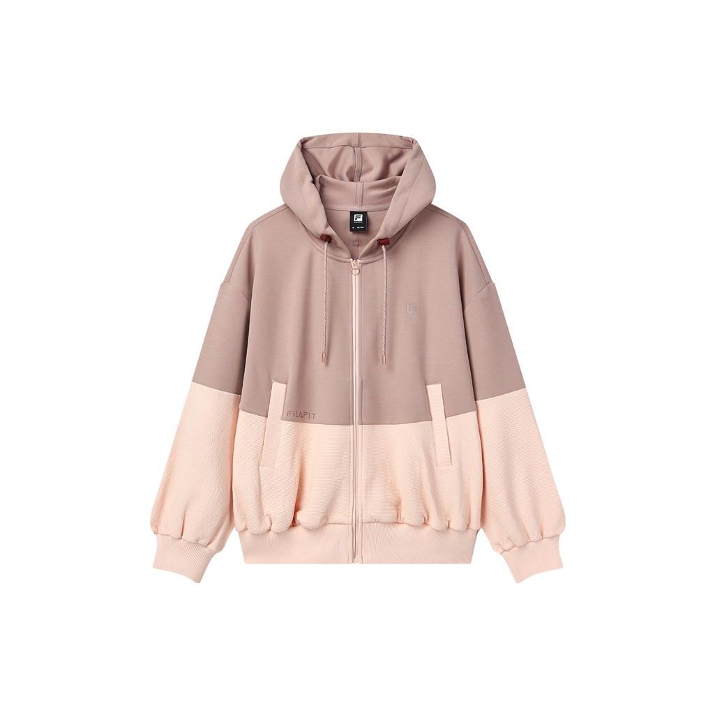 

FILA Color Block Logo Print Casual Sports Hooded Jacket Women jackets Brown A11W141504F-DK M