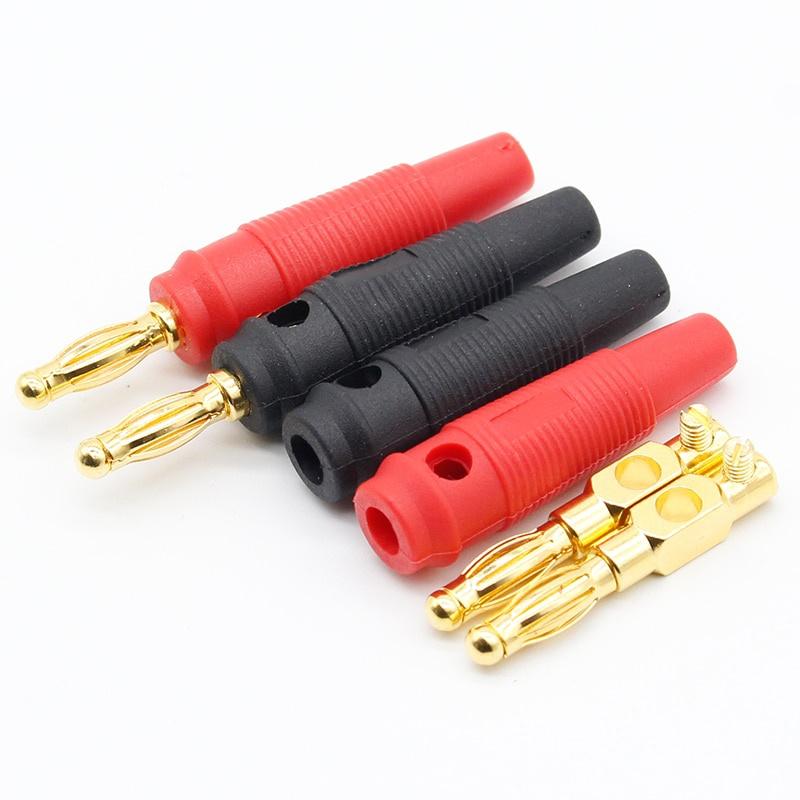 4pcs New 4mm Plugs Pure Copper Gold Plated Musical Speaker Cable Wire Pin Banana Plug Connectors