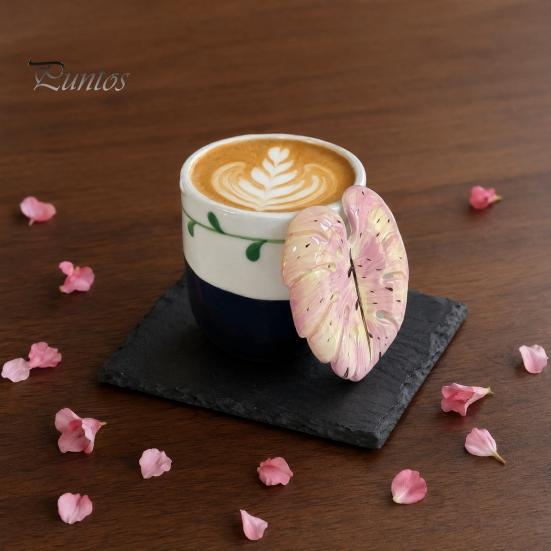 Tropical Leaf Handle Mug Ceramic Coffee with 3D Handle, 10oz Microwave Dishwasher Safe Tea Home Cup for Office, Creative Plant Lover Gift Birthday