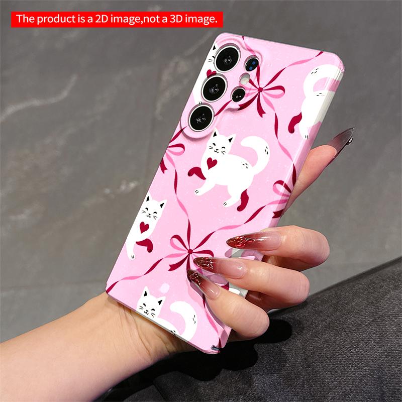 2DFlat Samsung phone case Cute White Cats with Hearts and Bows on Pink Background Applicable to Galaxy S22 S23 S24 S25ULTRA S26 A12 A13 A14 A15 A16