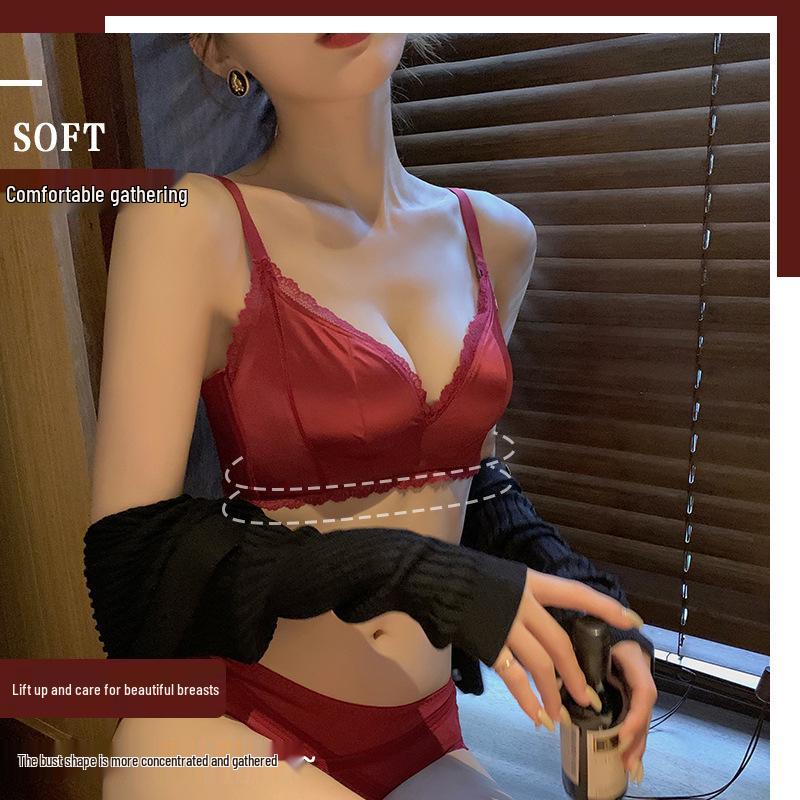 Satin Nahtloses Push-Up BH-Set: Anti-Schlaffheit, Bügelloser Minimizer mit Seitenhalt