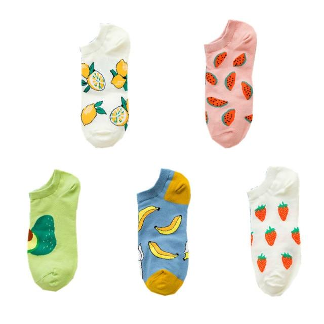 5 Pairs Frühling Sommer Frauen Socken Cartoon Avocado Kausalen Kurze Socke Stickerei Atmungsaktive Lustige Socke Harajuku Weibliche Knöchel Socken