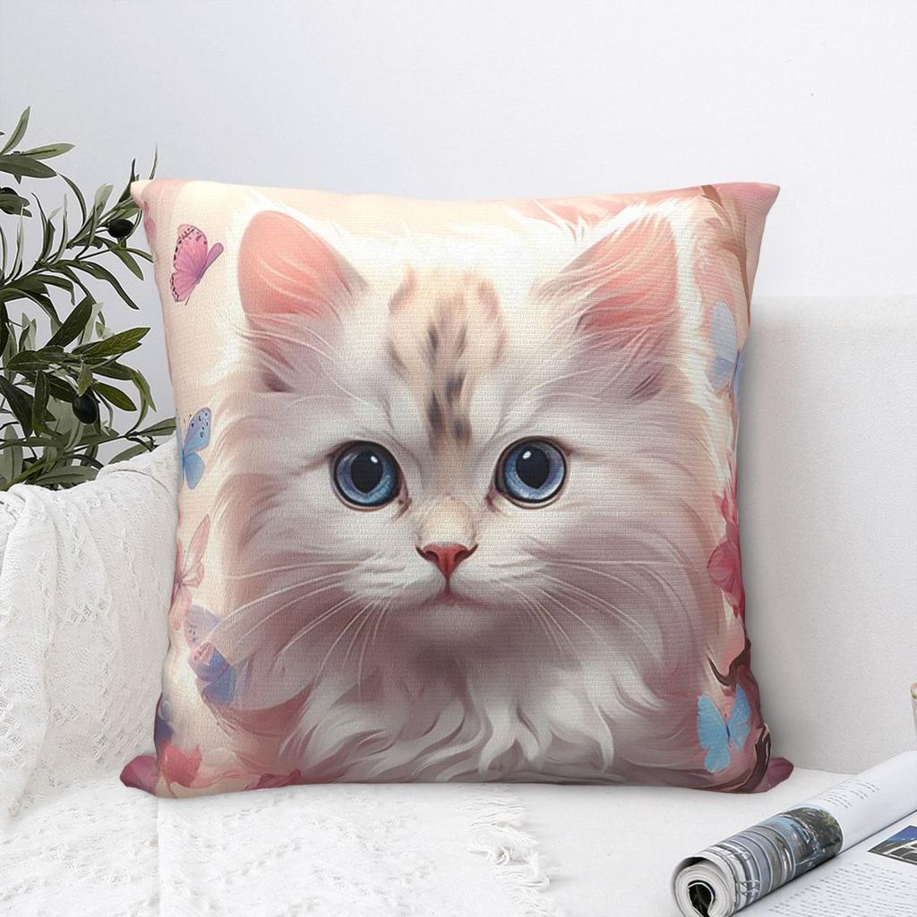 Cute Cat With Butterflies And Birds Pillowcase Cushion Comfort Throw Pillow Sofa Cushions Used for Home Bedroom Living Room