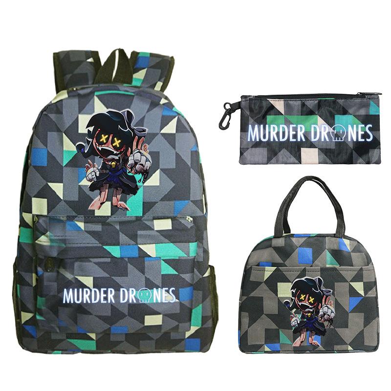 Murder Drones Printed Children's Backpack Pencil Bag Meal Bag Set Large Capacity Student School Bag