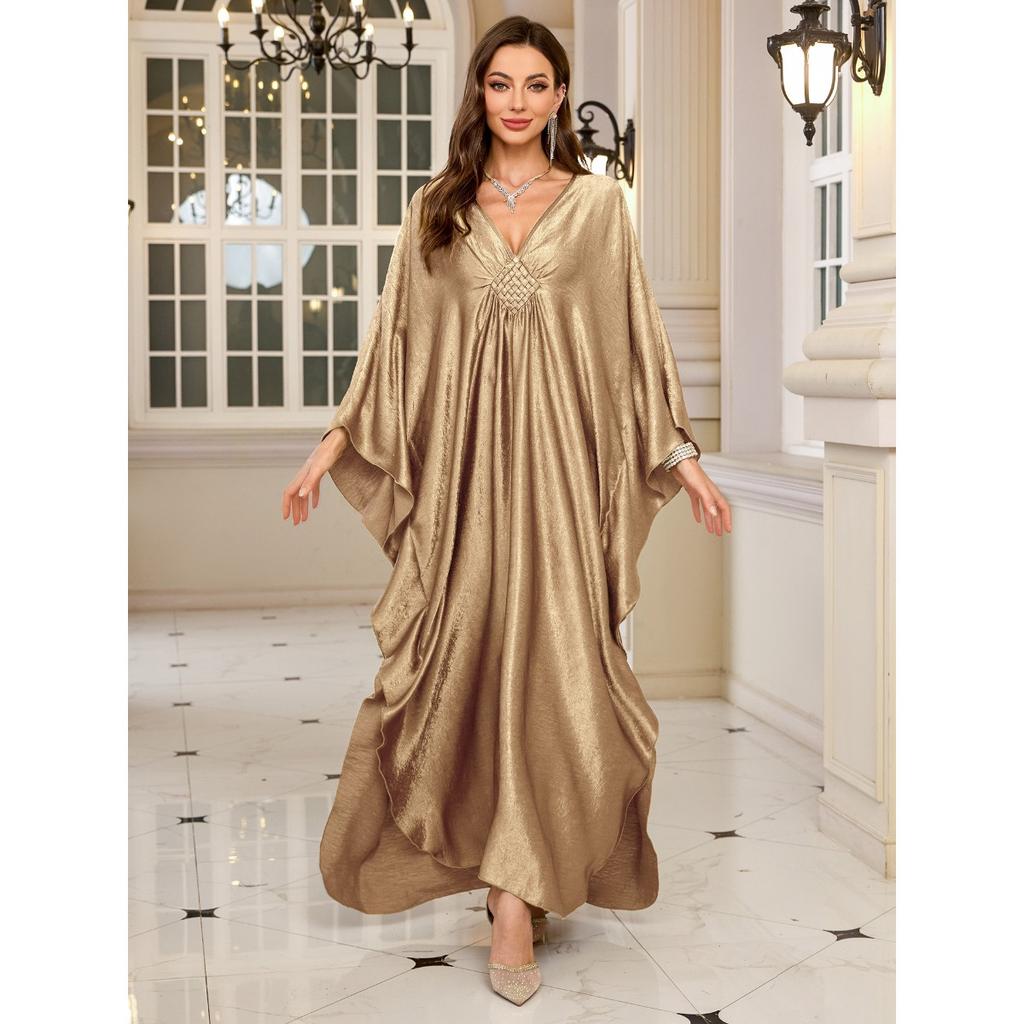 Polyester Gold Fake Loose Large Size Long Dress Beach Jacket Dress Long Dress