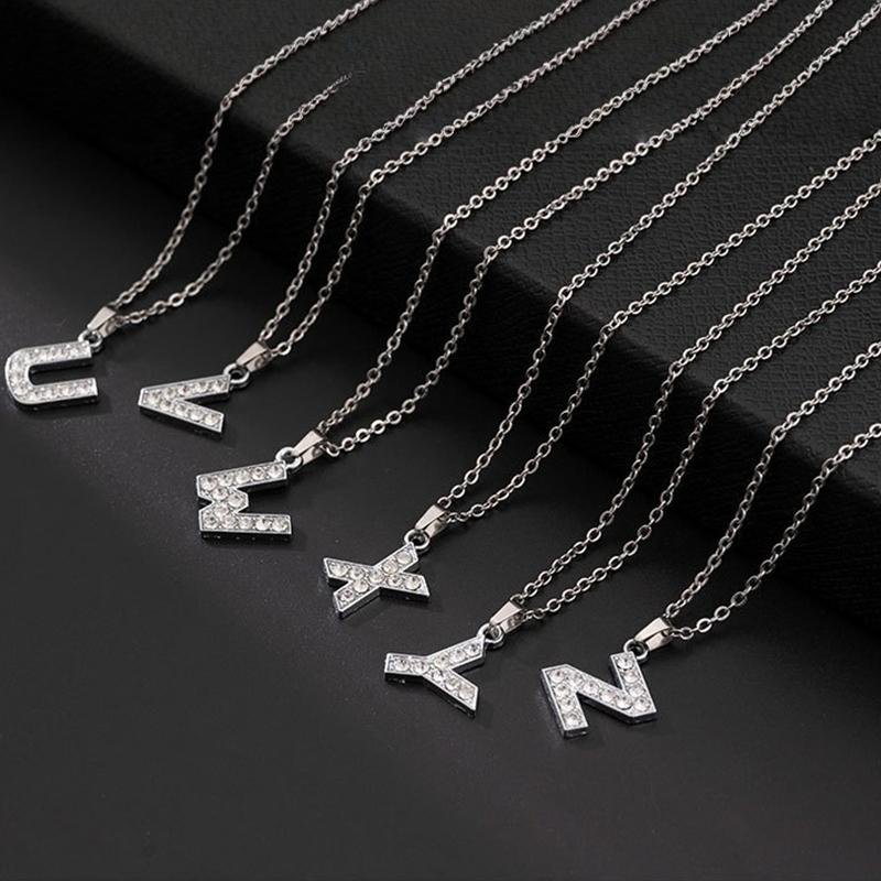 Women Shining Zircon A Z Letter Pendant Necklace 1Pcs Adjustable Clavicle Chain Personalized Jewelry for Birthday Present