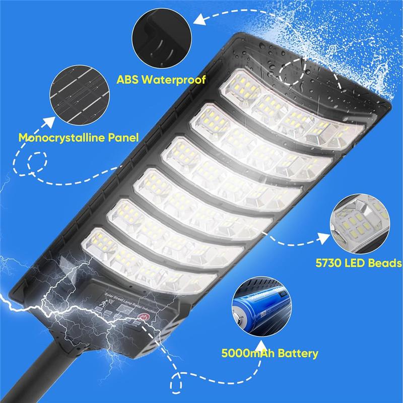 Solar Street Light Outdoor Dusk to Dawn Solar Lights 5000mah Outdoor with Remote Control Solar Parking Lot Lights for Courtyard