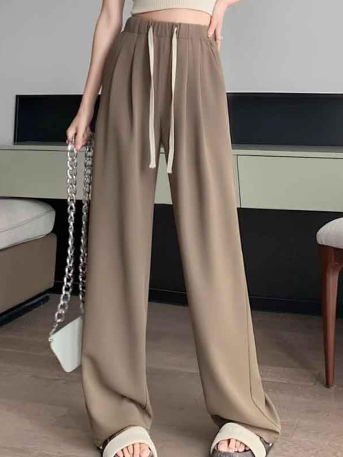 

Женские брюки-костюм палаццо из кофейного ледяного шелка длиной 145 см, XS - Высокая посадка, на кулиске, прямые и зауженные к низу для лета 2XL (for 126-145 lbs)