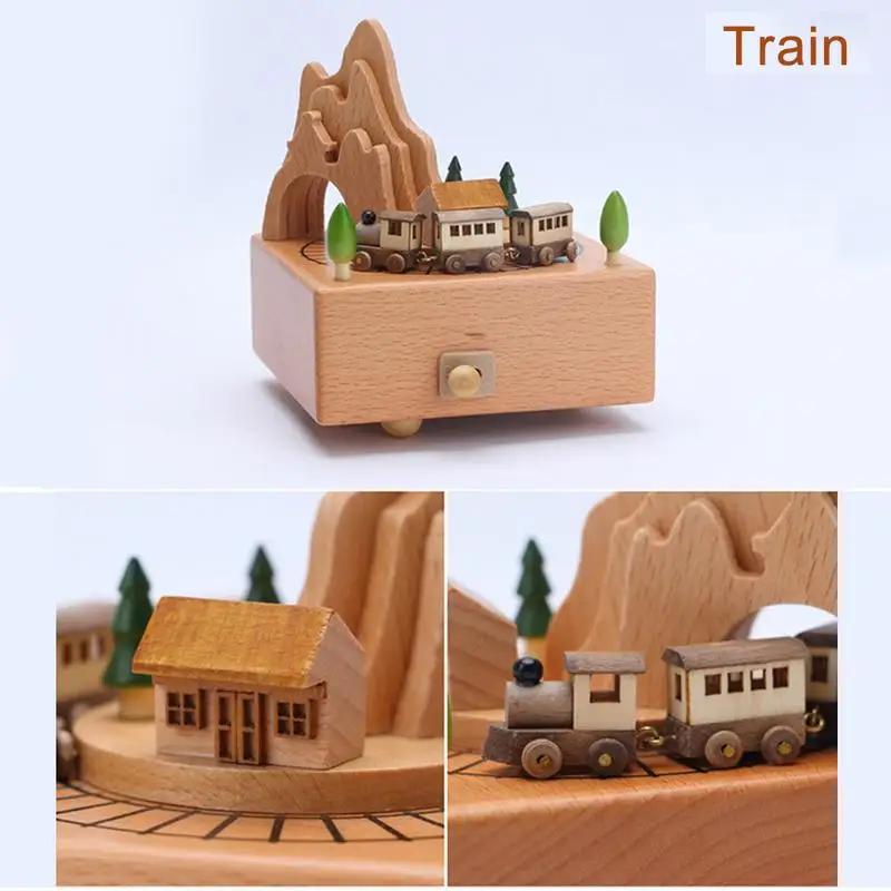 Carousel Music Box Wooden Christmas Ornament Rotary Train Musical Box Home Decoration Accessories For Birthday Gifts Valentine'