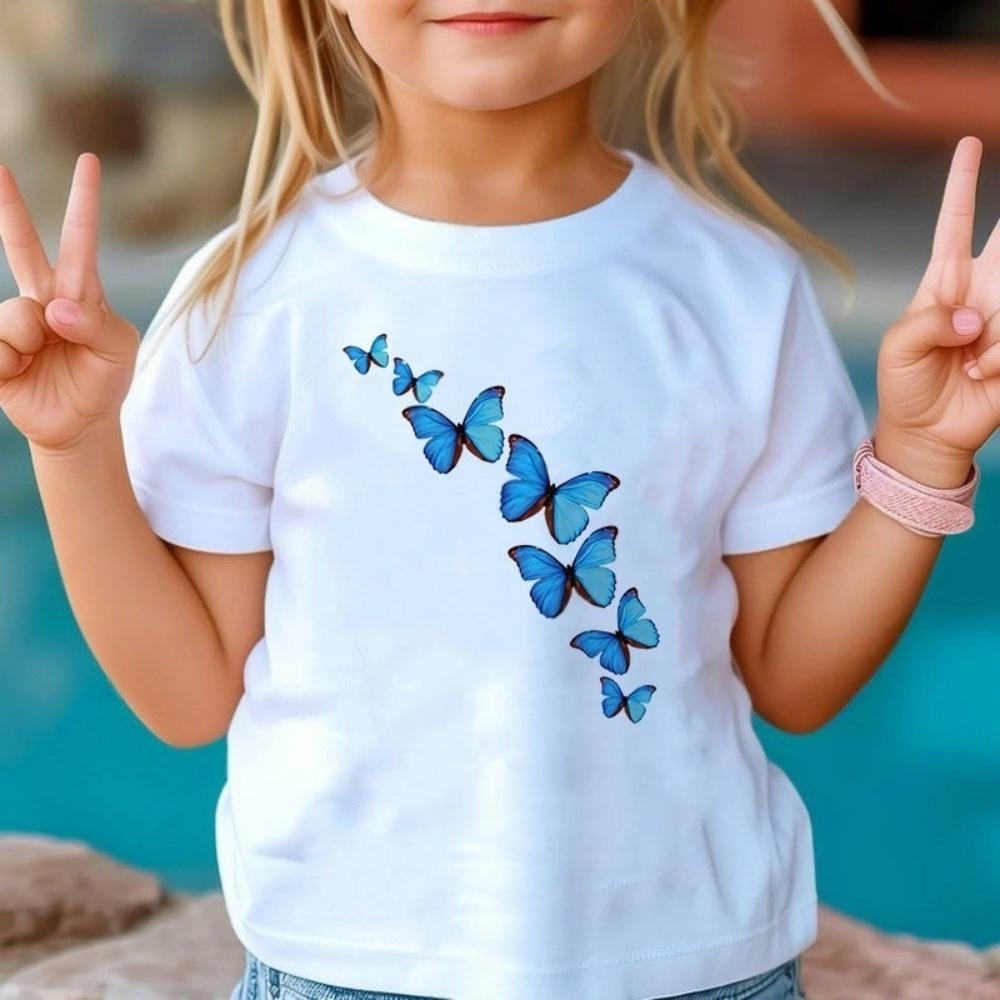 New 3D Butterfly Print Kids Girls T Shirt Summer Kids Clothes Short Sleeve Children Top Fashion T-Shirts Crew Neck Child T-Shirt