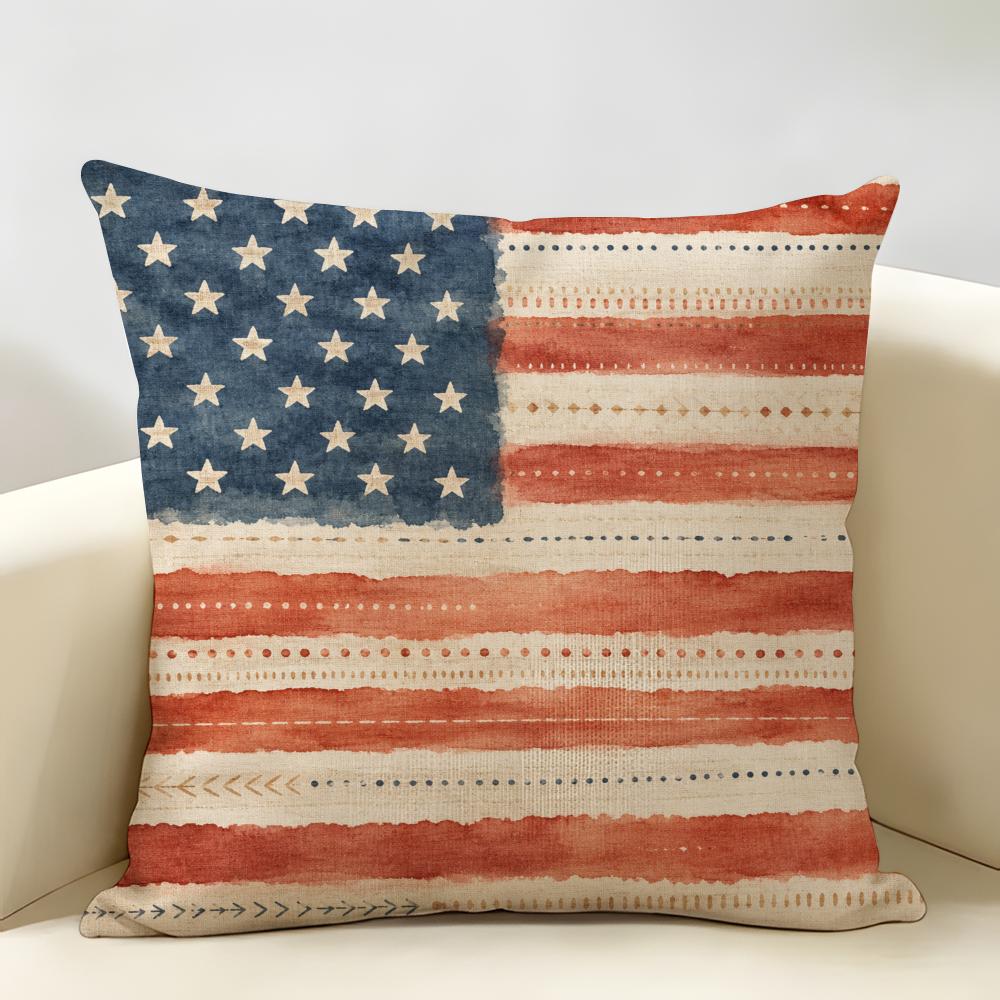 Polka Dot American Flag Cushion Cover Durable Hypoallergenic Organic Linen Pillow Cover Short Size Washable SkinFriendly
