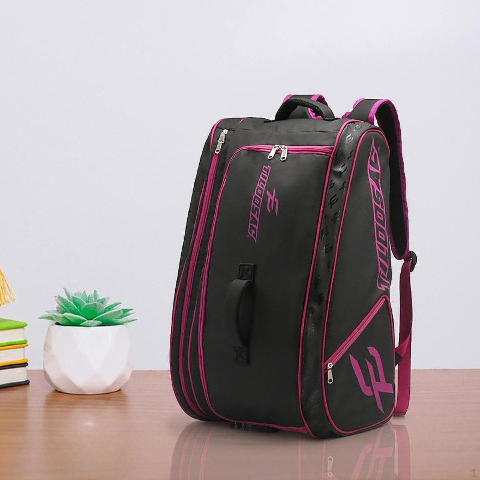 

Tennis Bag Backpack Rucksack Gym Duffel for Squash Badminton Racquets Hiking Black Pink