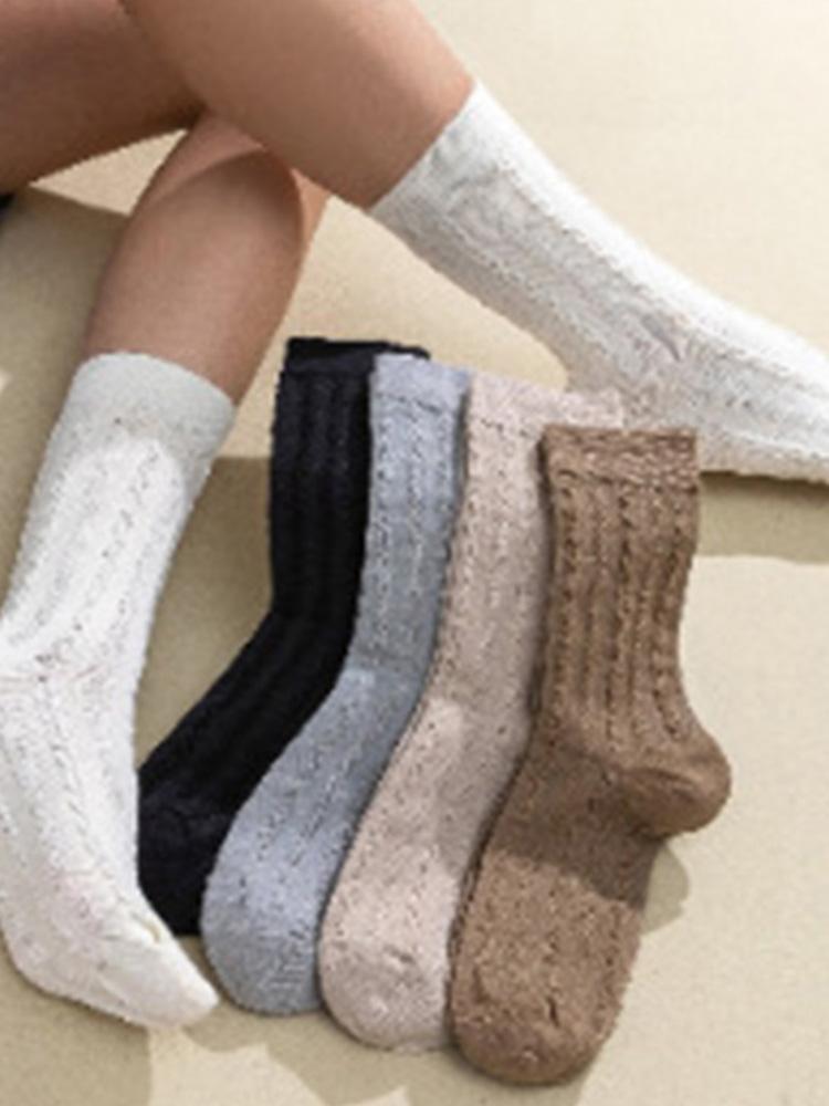 Versatile Mid Tube Socks All Seasons Men and Women Sports Socks Casual Cotton Socks Solid Color Retro Fried Dough Twists Socks