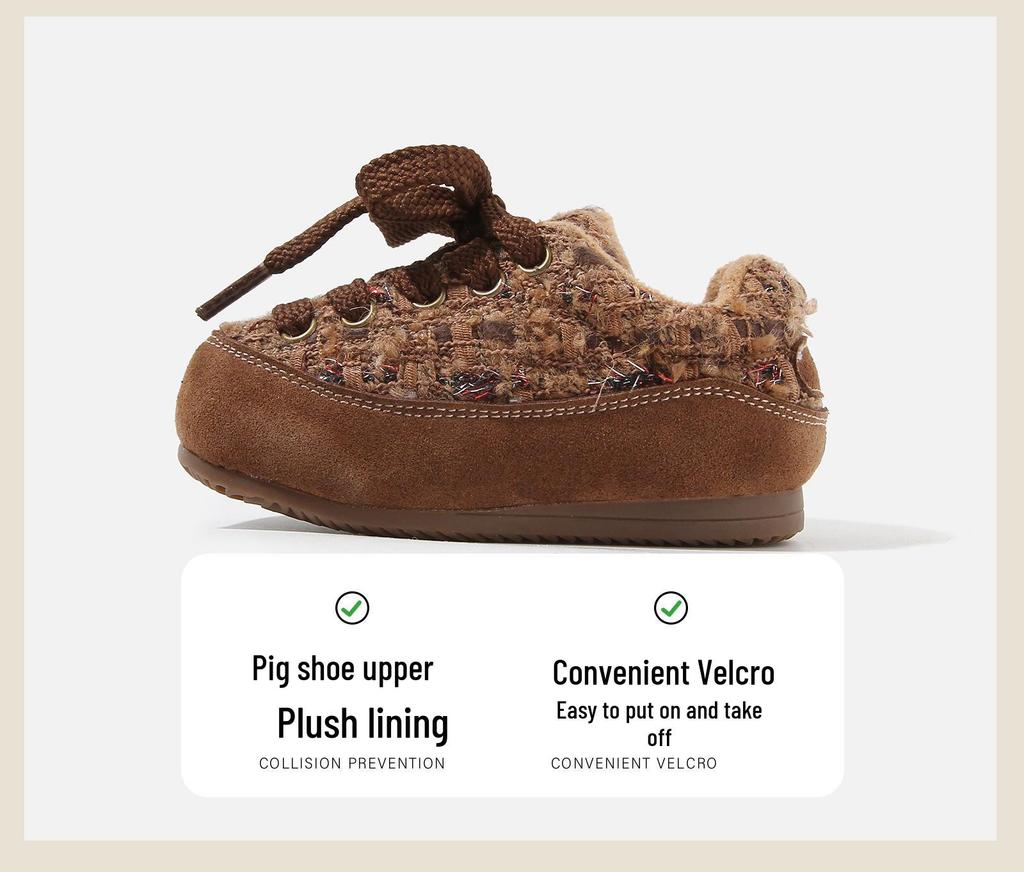 Girls' Winter Knit Toddler Shoes - Cozy Velvet Lined Casual Shoes