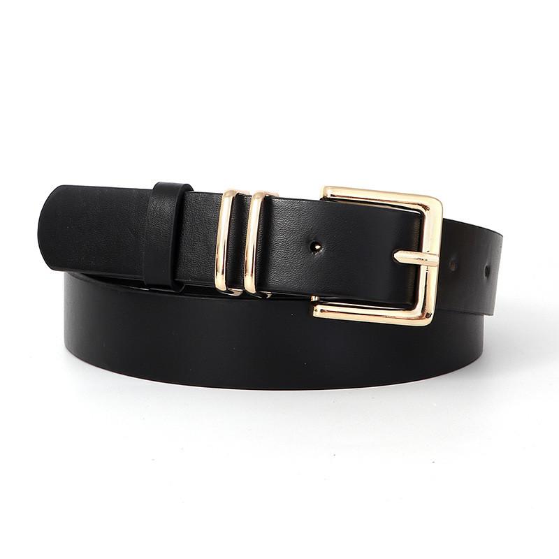 Minimalist Womens Leather Belt With Gold Buckle For Dress And Jeans Wear