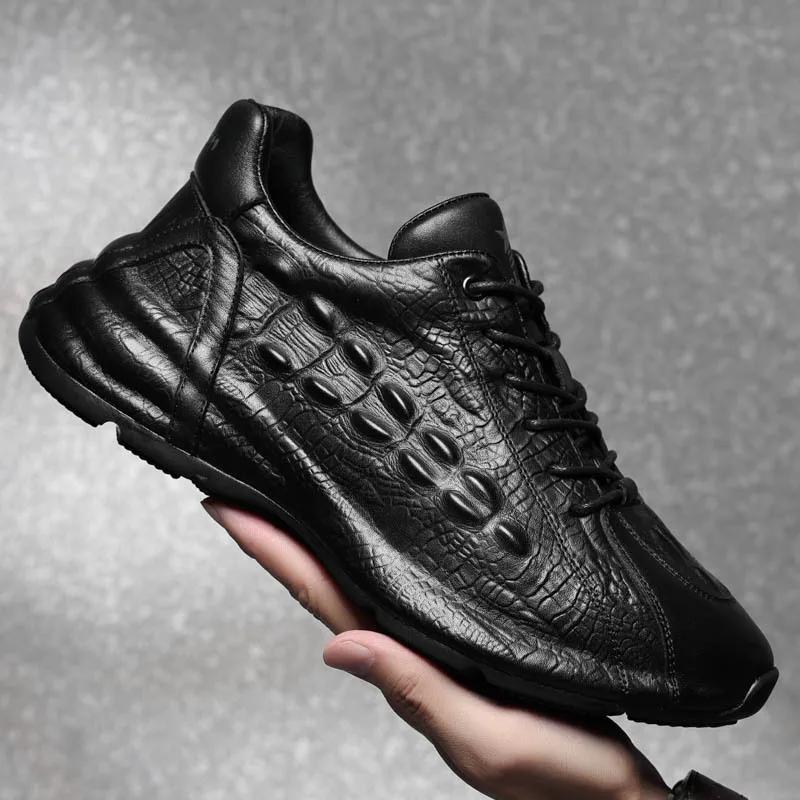 Fashion Cow Leather Black Luxury Shoes for Men Spring Autumn New Designer Sports Sneakers Male Retro Fashion Casual Platform Shoes Man