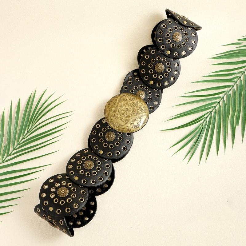 Adult Relief Round Buckle Waist Belt Adjustable Exaggerated Personality Waist Belt for Men Teenagers Coat Dress