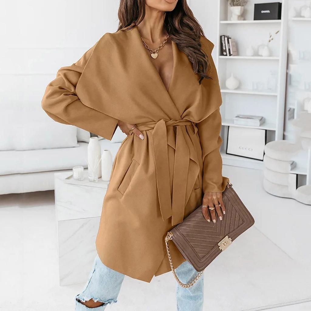 Women's Fashion Leisure In Long Temperament Long Sleeve Cardigan Wool Coat