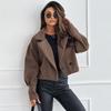 Women Vintage Solid Laple Commuter Short Jackets Long Sleeve Button Woolen Coat Autumn Winter Loose Fit Button Outwear