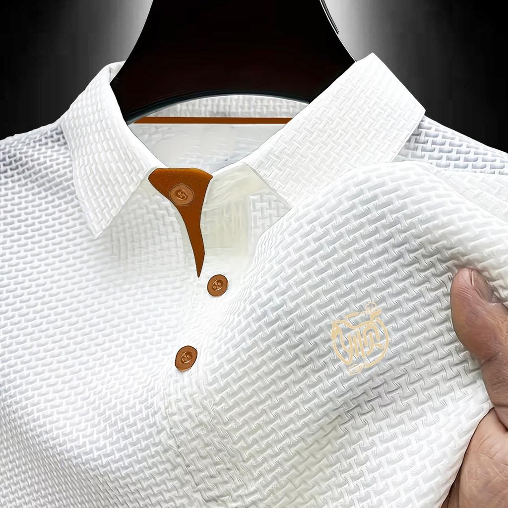 Mens Summer Cooling Polo, Lightweight Smooth Fabric Short Sleeve Fashion Button Top for Street Casual